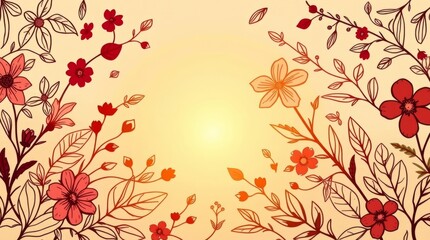 Abstract floral background with flowers, leaves in vintage style with pink, orange and seamless pattern for spring and summer decoration.