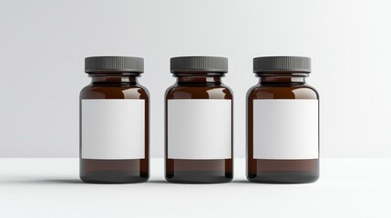 Brown Glass Bottles with Blank Labels for Product Packaging Display
