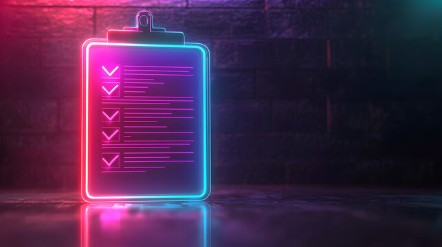 Neon Checklist Clipboard  Glowing To Do List  Night Scene