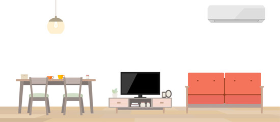 Fototapeta premium リビングのフレームベクターイラスト コピースペース 文字入れ 枠 シンプル フラット かわいい 室内