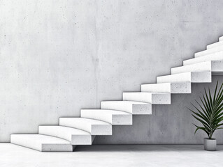 Concrete construction. Modern staircase with a minimalist design and a potted plant.