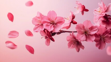 Fototapeta premium Pink Cherry Blossoms Delicate Petals Falling Softly
