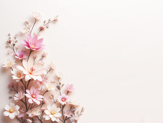 Obraz premium Paper Flowers Delicate Pink Beige Blooms Branch Arrangement Soft Background