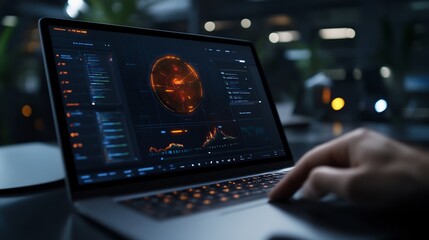 Cyberpunk Style Futuristic Interface on Laptop Screen