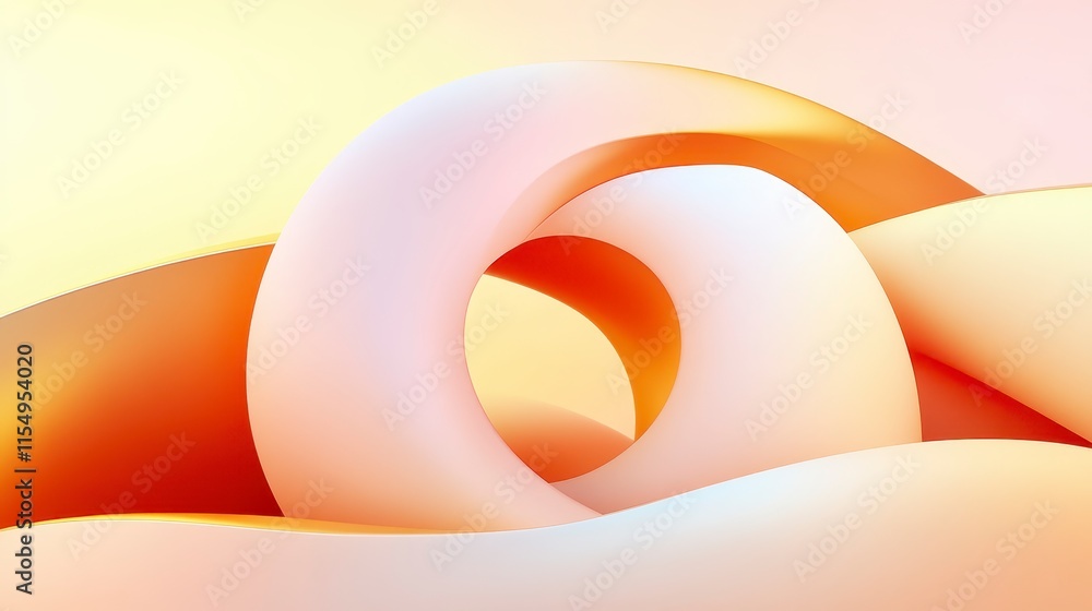 Poster a smooth, abstract design with curves and gentle gradients in warm pastel colors, creating a serene 