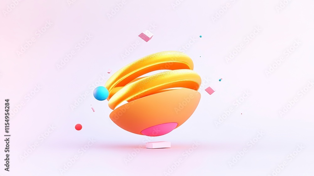 Poster a vibrant, abstract 3d design featuring colorful shapes and floating elements against a soft backgro