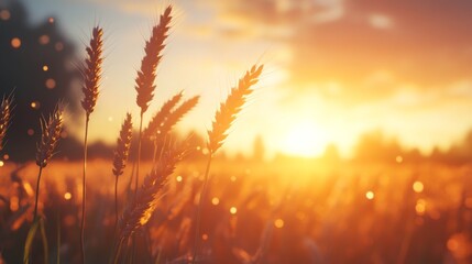 Fototapeta premium Sunrise Over Wheat Field with Natural Lighting