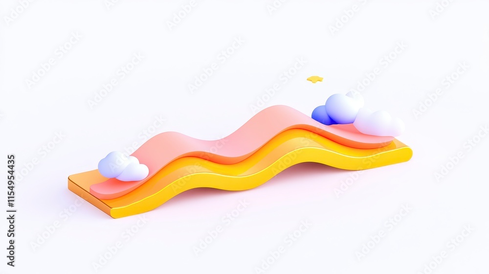 Poster a colorful, wavy design with soft clouds, creating a playful and modern aesthetic in a minimalist st