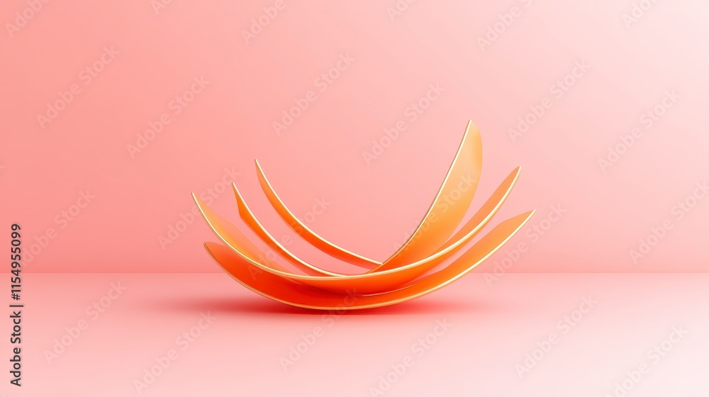 Poster a minimalist design featuring layered orange shapes against a soft pink background, creating a moder