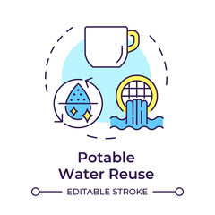 Potable water reuse multi color concept icon. Advanced treatment of wastewater. Drinking standards providing. Round shape line illustration. Abstract idea. Graphic design. Easy to use in booklet