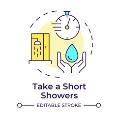 Take short showers multi color concept icon. Water saving tip. Environment and household advantages. Round shape line illustration. Abstract idea. Graphic design. Easy to use in booklet