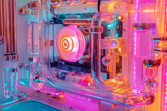 Vibrant Futuristic Motherboard with Glowing Circuits and Colorful Neon Lights