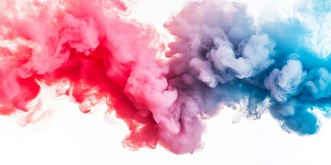 Vibrant cloud of pink, red, and blue smoke on a white isolated background, showcasing a stunning display of vape smoke. This captivating vape smoke creates a unique visual experience.