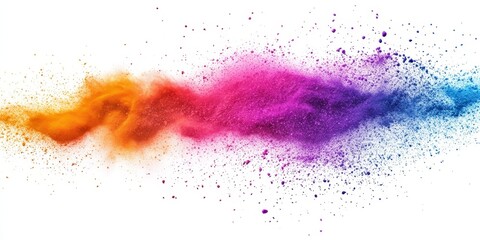 Vibrant colorful powder particles burst and scatter against a clean white background, creating a dynamic visual of colorful powder in motion, showcasing the energy and beauty of colorful powder.