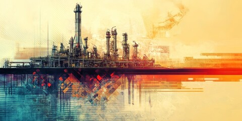 A conceptual abstract depiction of the energy sector, focusing on the petroleum and gas industry, showcasing various ideas related to energy production and resources.