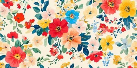 Bright and lively floral pattern, filled with color, serves as an ideal backdrop template. This vibrant design with its floral motif creates a perfect setting.