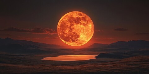 Fototapeta premium Stunning picture showcasing a beautiful full moon view, highlighting the enchanting allure of the moons glow and its impact on the surrounding scenery in this breathtaking image.