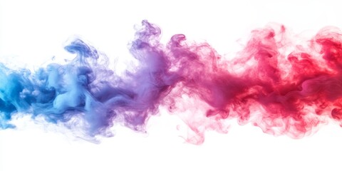 Fototapeta premium Vibrant cloud of pink, red, and blue smoke on a white isolated background, showcasing a stunning display of vape smoke. This captivating vape smoke creates a unique visual experience.