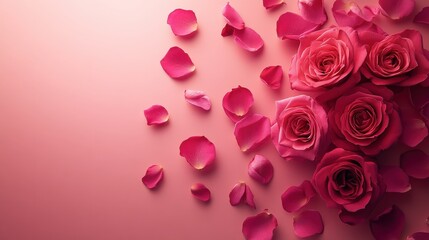Obraz premium Valentine's Day or Wedding Background with Beautiful Roses. Concept for a romantic party invitation or love message. Premium and luxurious Ai-Generative.
