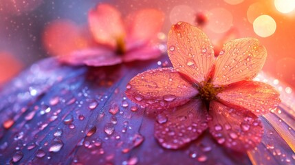 Fototapeta premium Dew Drops Adorn Vibrant Pink Flowers