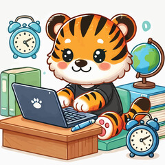 Cute tiger working with laptop and wearing a blezer vector image