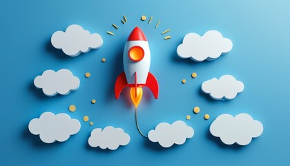Innovative Rocket Launch Concept with Cloud Elements and Vibrant Colors for Inspiration