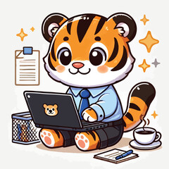Cute tiger working with laptop and wearing a blezer vector image