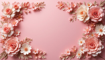Obraz premium Delicate Paper Flowers Pink Background Elegant Floral Design