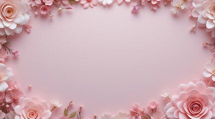 Paper Flowers Pink Floral Border Pastel Background Design
