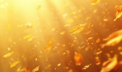 Fototapeta premium Gentle Autumn Breeze: Falling Leaves in Golden Light with a Magical Atmosphere Capturing the Essence of Change and Transitions in Nature's Cycle