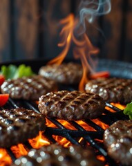 Grilling Juicy Beef Patties Over Open Flame for Delicious Barbecue Meal
