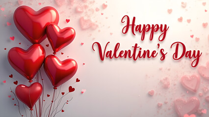 Happy Valentine's Day with Red Heart Balloons. Romantic and Festive Greeting Card.