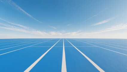 Fototapeta premium Stadium with a blue field and a blue sky