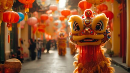 Lion Dance Performance During Chinese New Year Festival