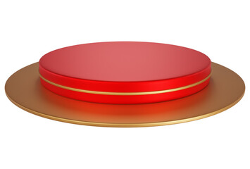 Red and gold pedestal observation platform. Empty Exhibition stage background or podium for product display in minimal scene