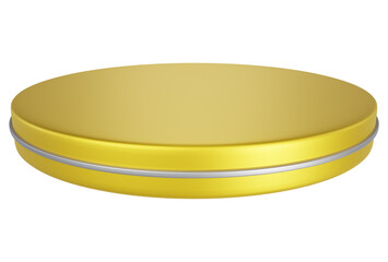 Yellow pedestal display platform with tiered modern podium stand. Empty Exhibition stage background or empty product shelves.