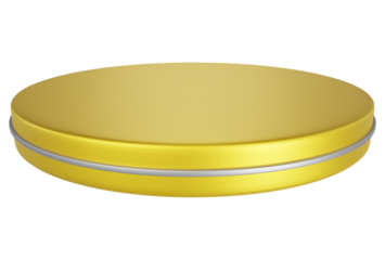 Yellow pedestal display platform with tiered modern podium stand. Empty Exhibition stage background or empty product shelves.