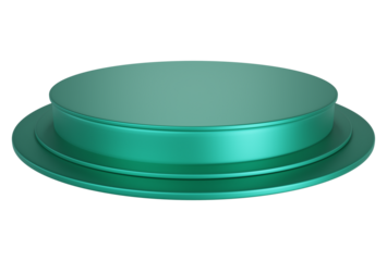 Green pedestal display platform with tiered modern podium stand. Empty Exhibition stage background or empty product shelves.