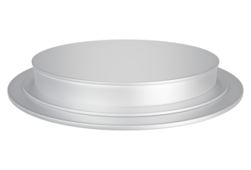 White pedestal display platform with tiered modern podium stand. Empty Exhibition stage background or empty product shelves.
