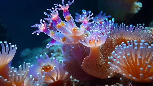 Underwater Eden: Vibrant Sea Anemones in a mesmerizing underwater scene. A captivating display of nature's artistry.