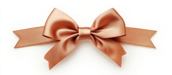 Elegant copper satin ribbon bow isolated on white.