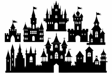 Obraz premium Castle Silhouettes - Majestic and Timeless Designs on White Background.