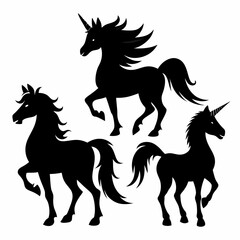Unicorn Silhouette Set – Black Vector Horses on White Background.