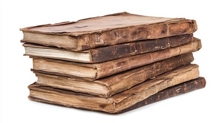 Stack of antique, worn leather-bound books.