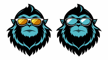 Bigfoot Head Silhouettes with Sunglasses – Cool and Trendy Cryptid Logo Design.