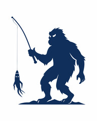 Bigfoot Fishing Silhouette Design – Yeti Outdoor Adventure Vector Illustration.