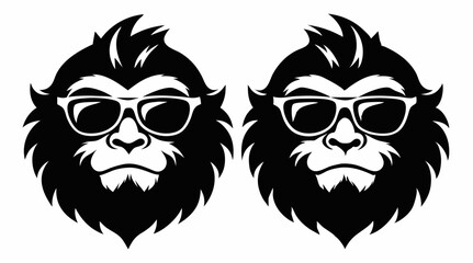 Bigfoot Head Silhouettes with Sunglasses – Cool Cryptid Logo Vector Design.