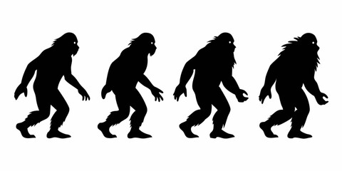Dynamic Bigfoot Silhouette Array – Iconic Sasquatch in Various Walking Poses.