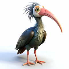 Fototapeta premium A cartoon ibis stands on a white background.