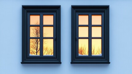 Fototapeta premium Sunset reflections through windows urban setting architectural tranquil atmosphere